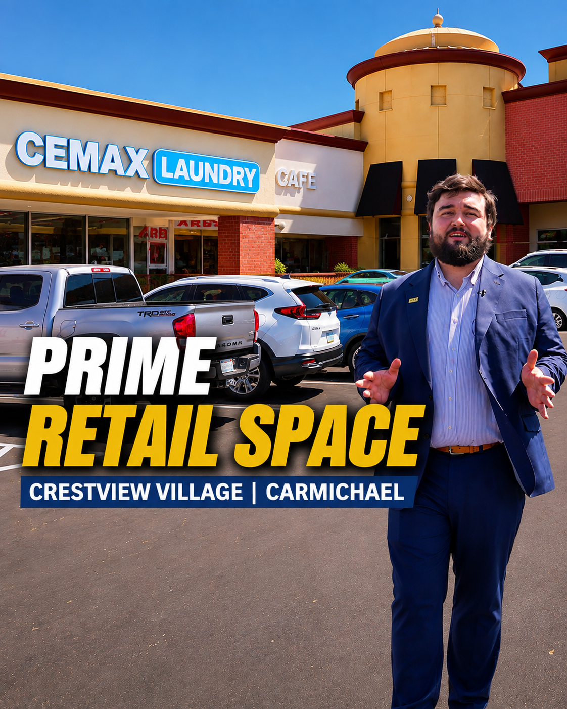 Discover your next business location at Crestview Village Shopping Center in Carmichael!